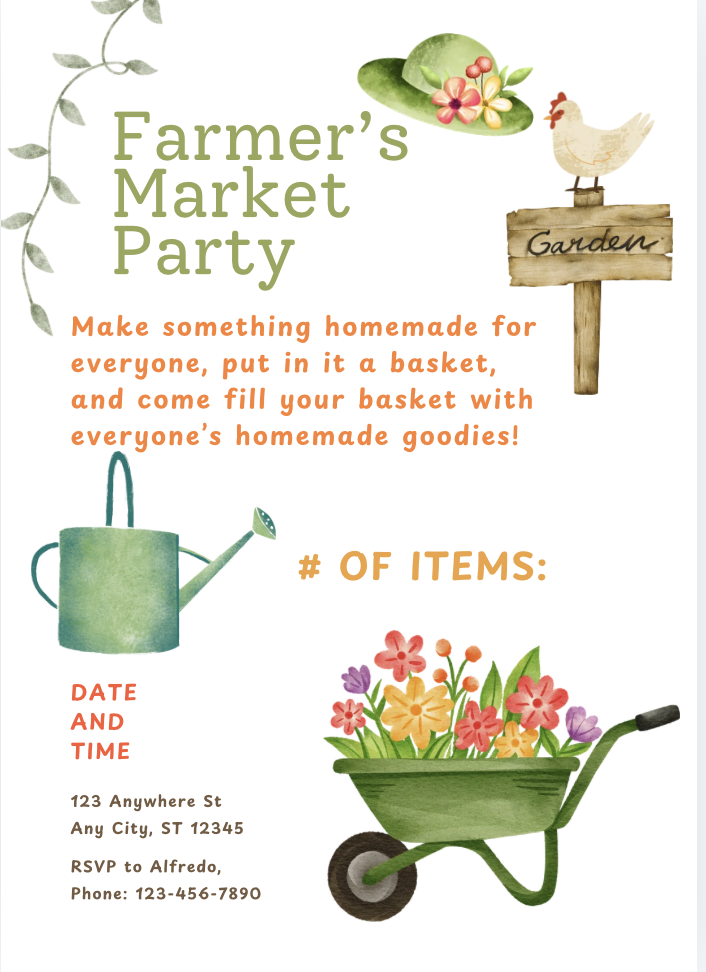 garden themed farmers market party invitation